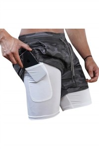 SKSP008 manufacturing five-point shorts design double-layer mobile phone pocket towel casual running shorts shorts shorts center fake two-piece shorts detail view-3